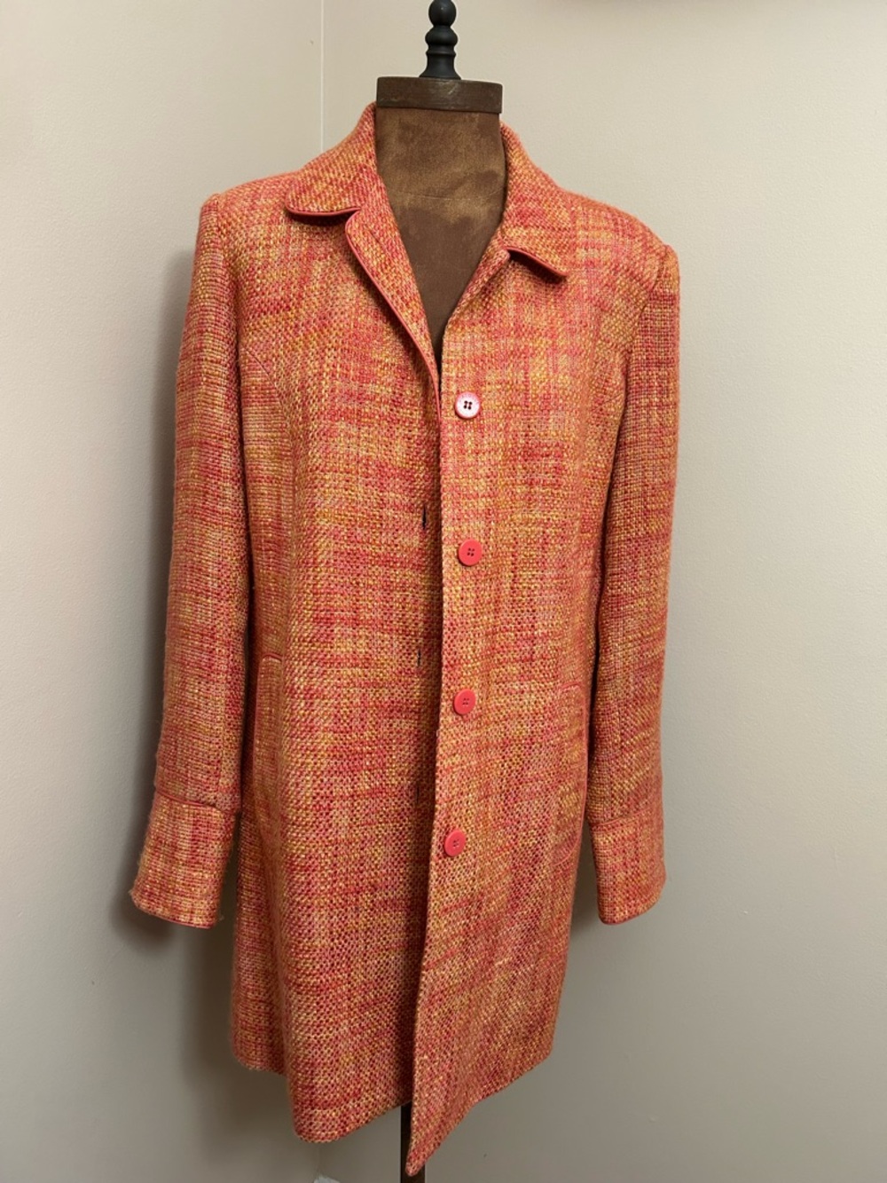 Dialogue Textured Tweed Coral and Tan Orange Coat